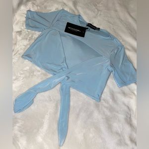 Baby Blue Slinky Cut Out Tie Crop